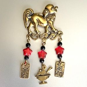 Year of the Dog Chinese Zodiac Dangling Charms Lapel Pin Brooch